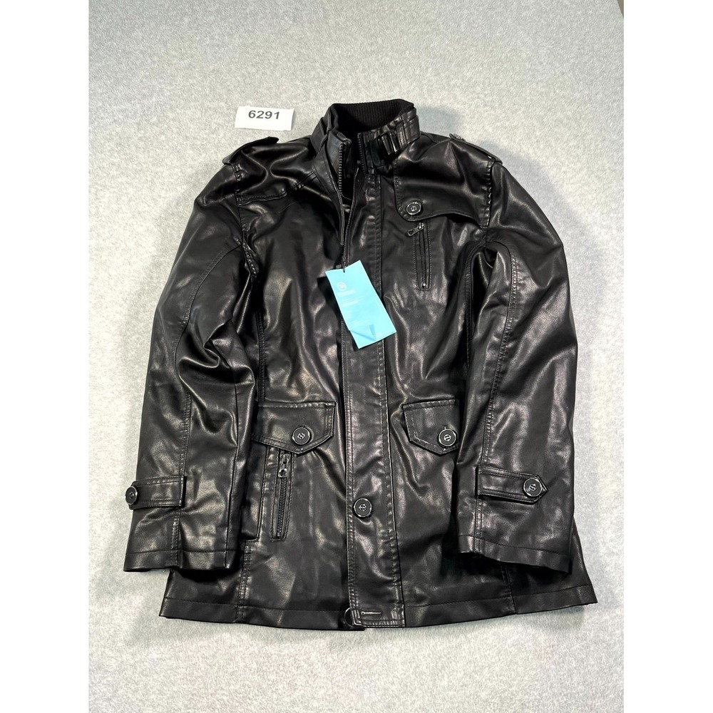 Houtaochuanqi Faux Leather Jacket Mens 4XL Black Sherpa Lined